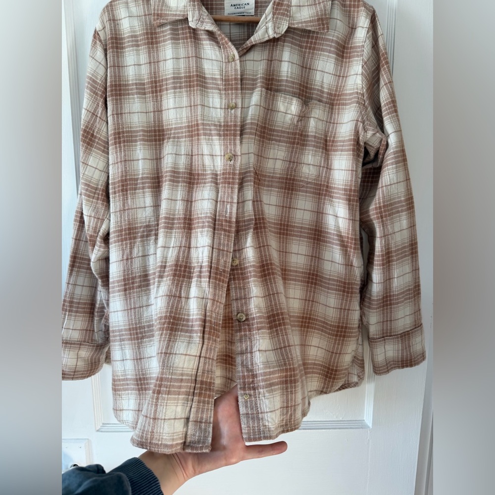 American Eagle Outfitters Plaid Button Down Shirt - Brown and Cream - Picture 3 of 9